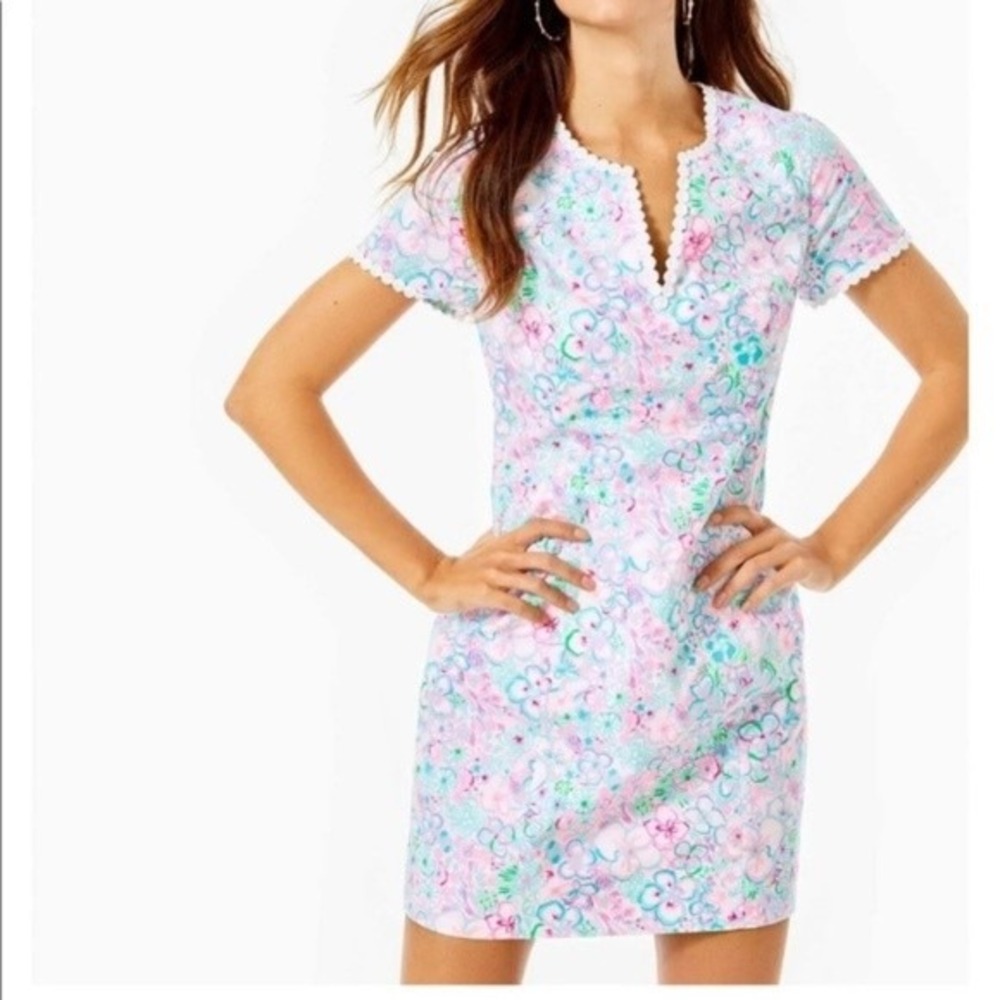 Lilly Pulitzer Womens Braylin Shift Multi Floral Lace Trim Mini Dress Size 10